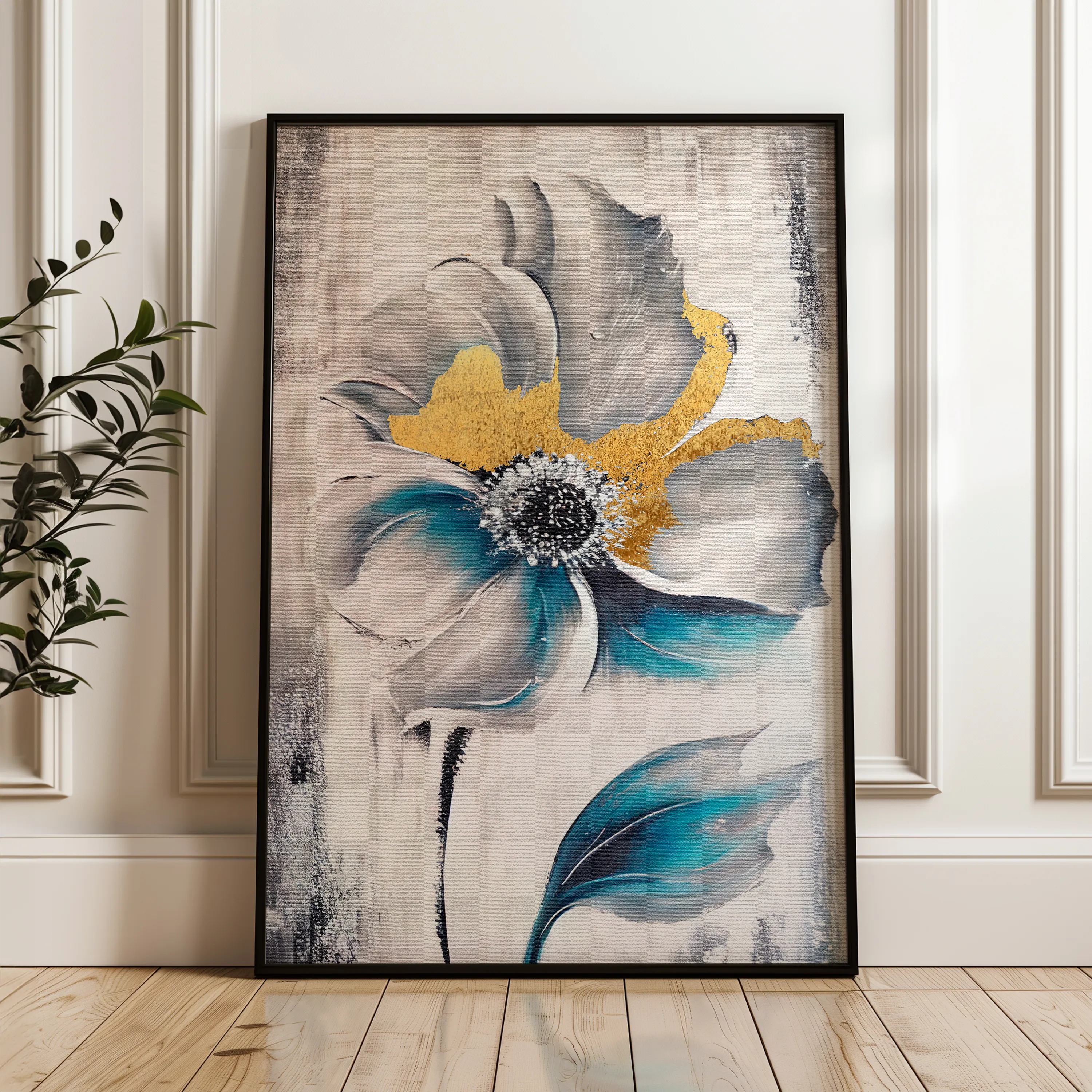 Floral 254 Canvas Art 60 x 40 cm / Black