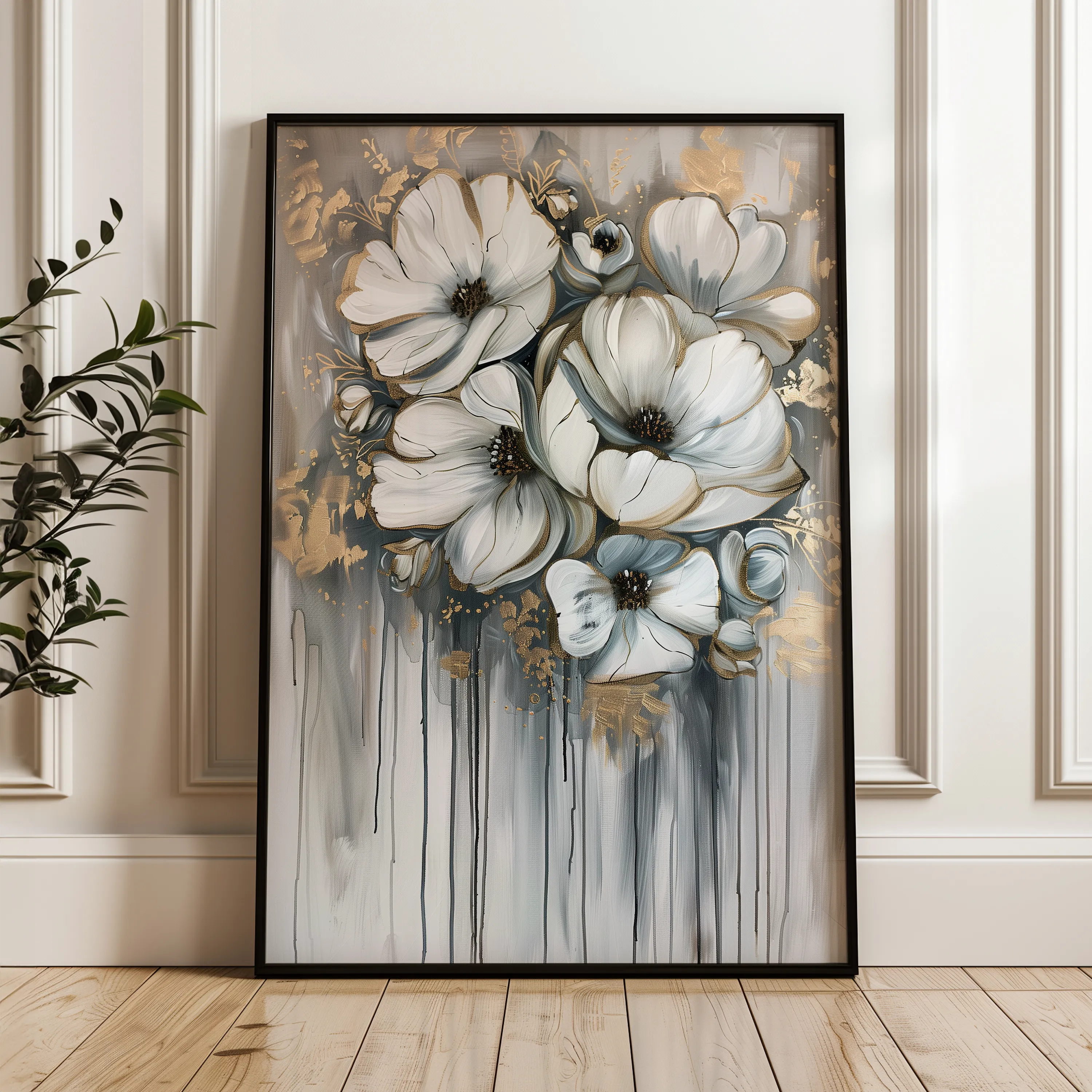 Floral 332 Canvas Art 60 x 40 cm / Black
