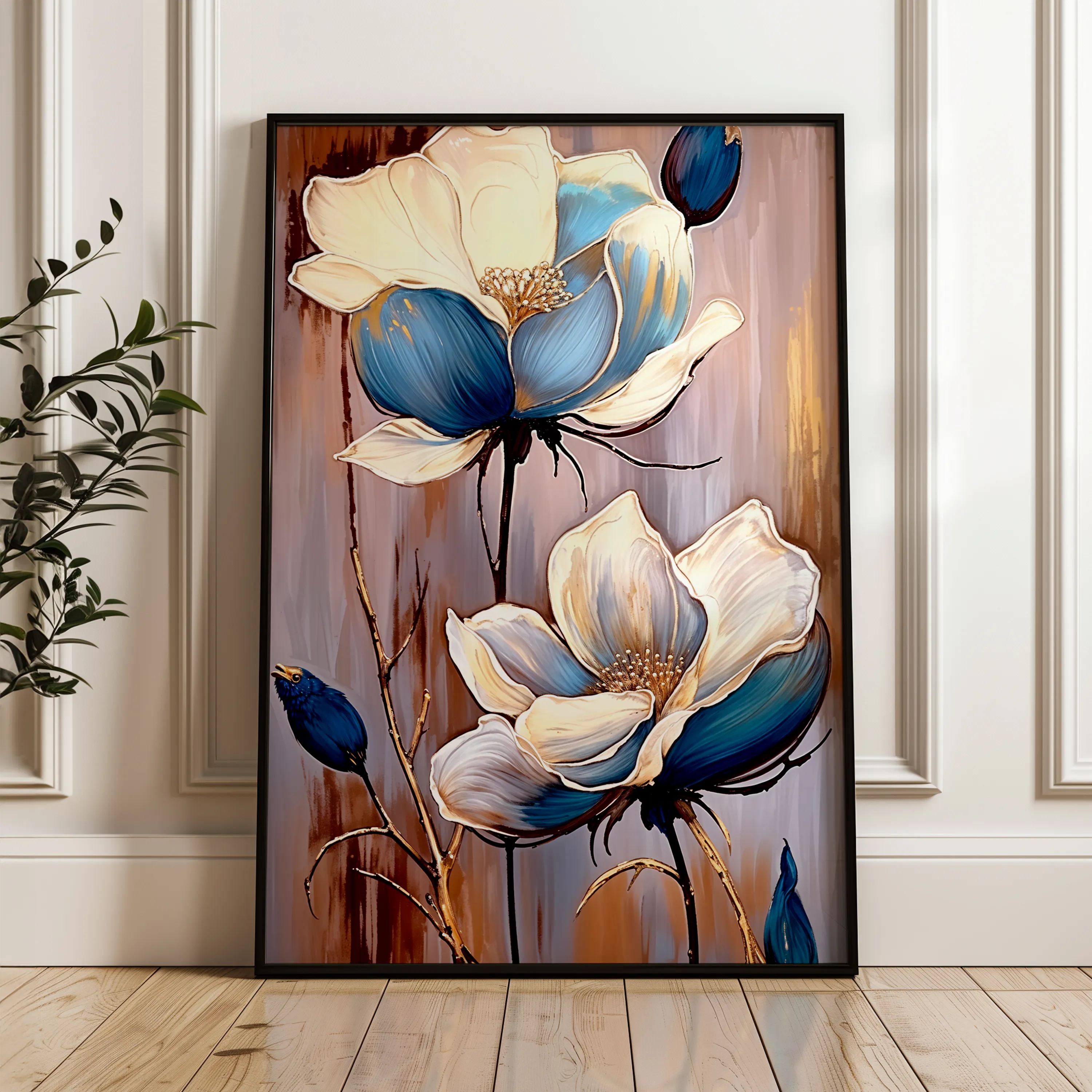 Floral 432 Canvas Art 60 x 40 cm / Black