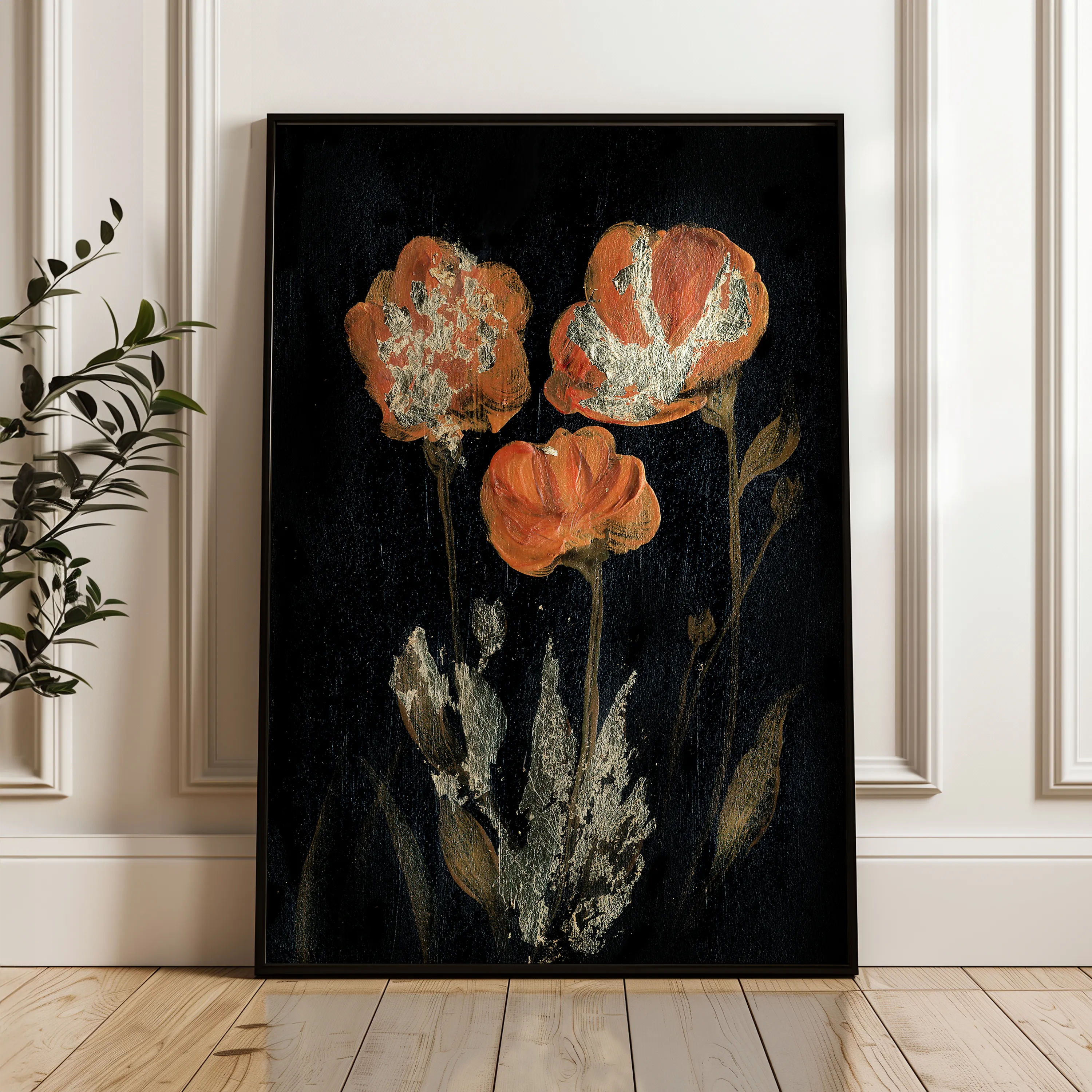 Floral 534 Canvas Art 60 x 40 cm / Black