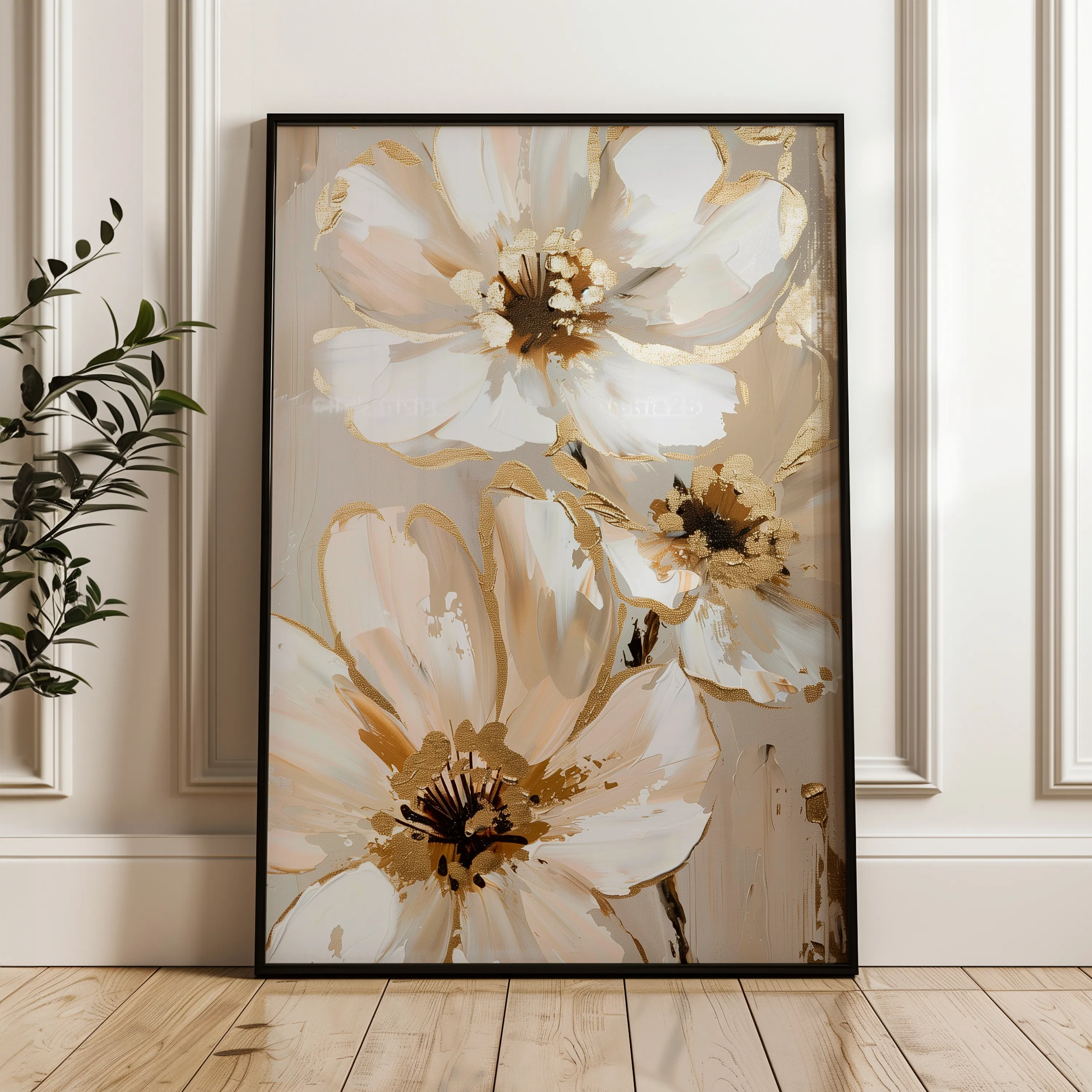 Floral 617 Canvas Art 60 x 40 cm / Black