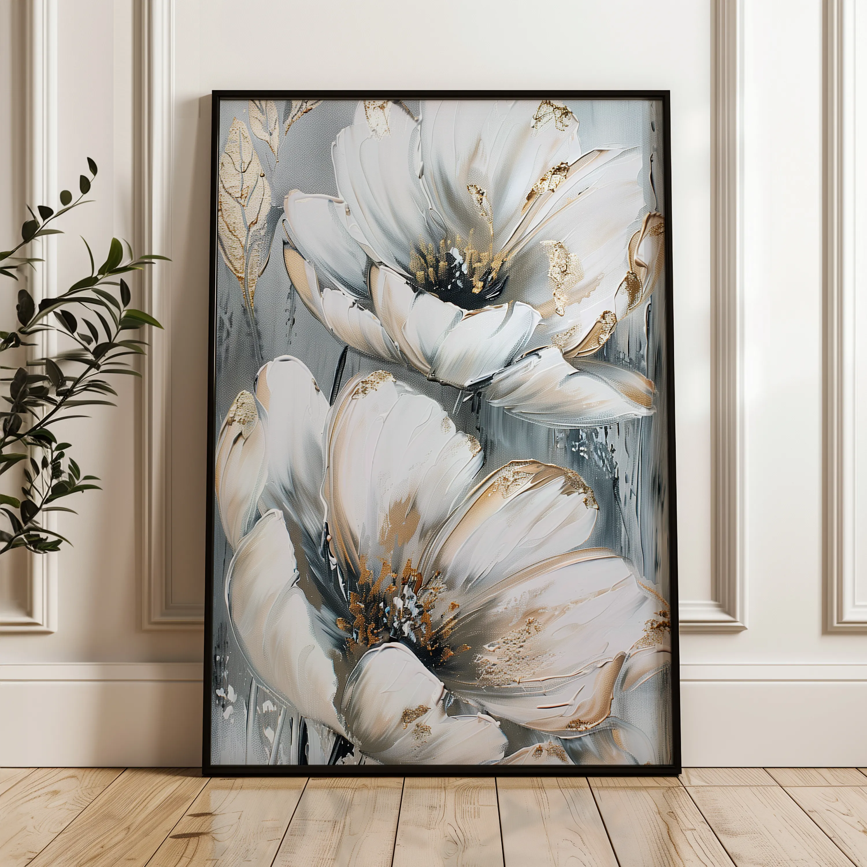 Floral 623 Canvas Art 60 x 40 cm / Black