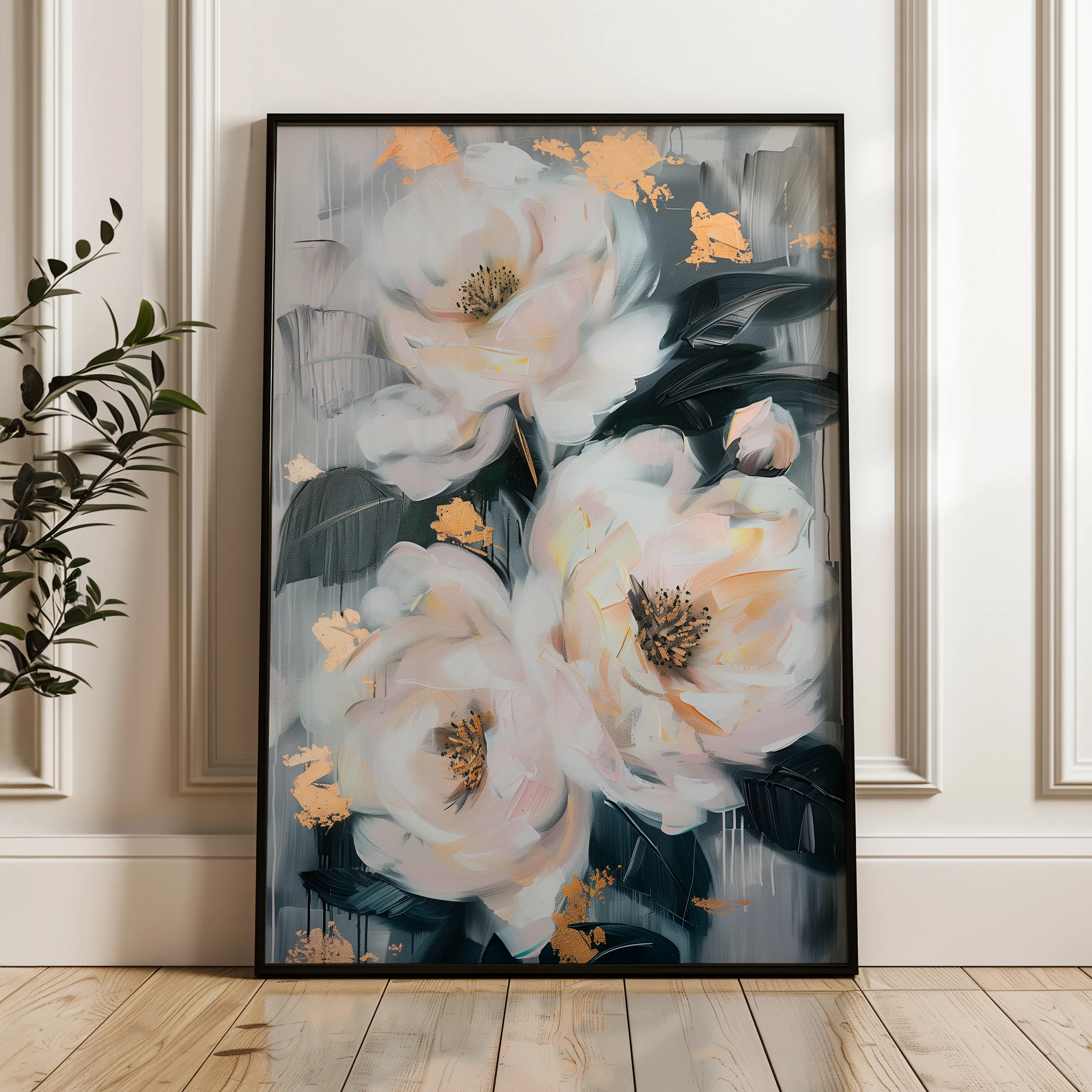 Floral 628 Canvas Art 60 x 40 cm / Black