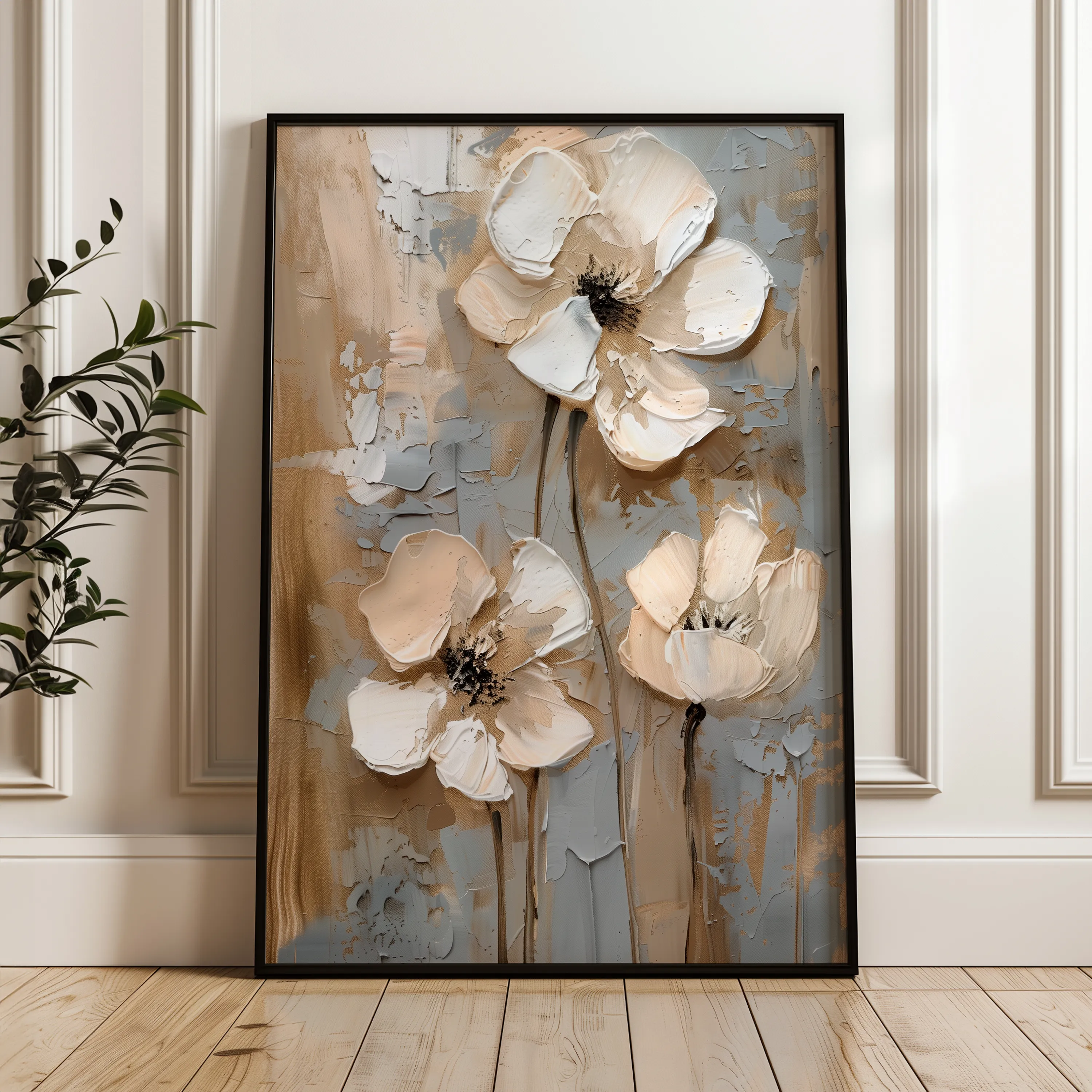 Floral 635 Canvas Art 60 x 40 cm / Black
