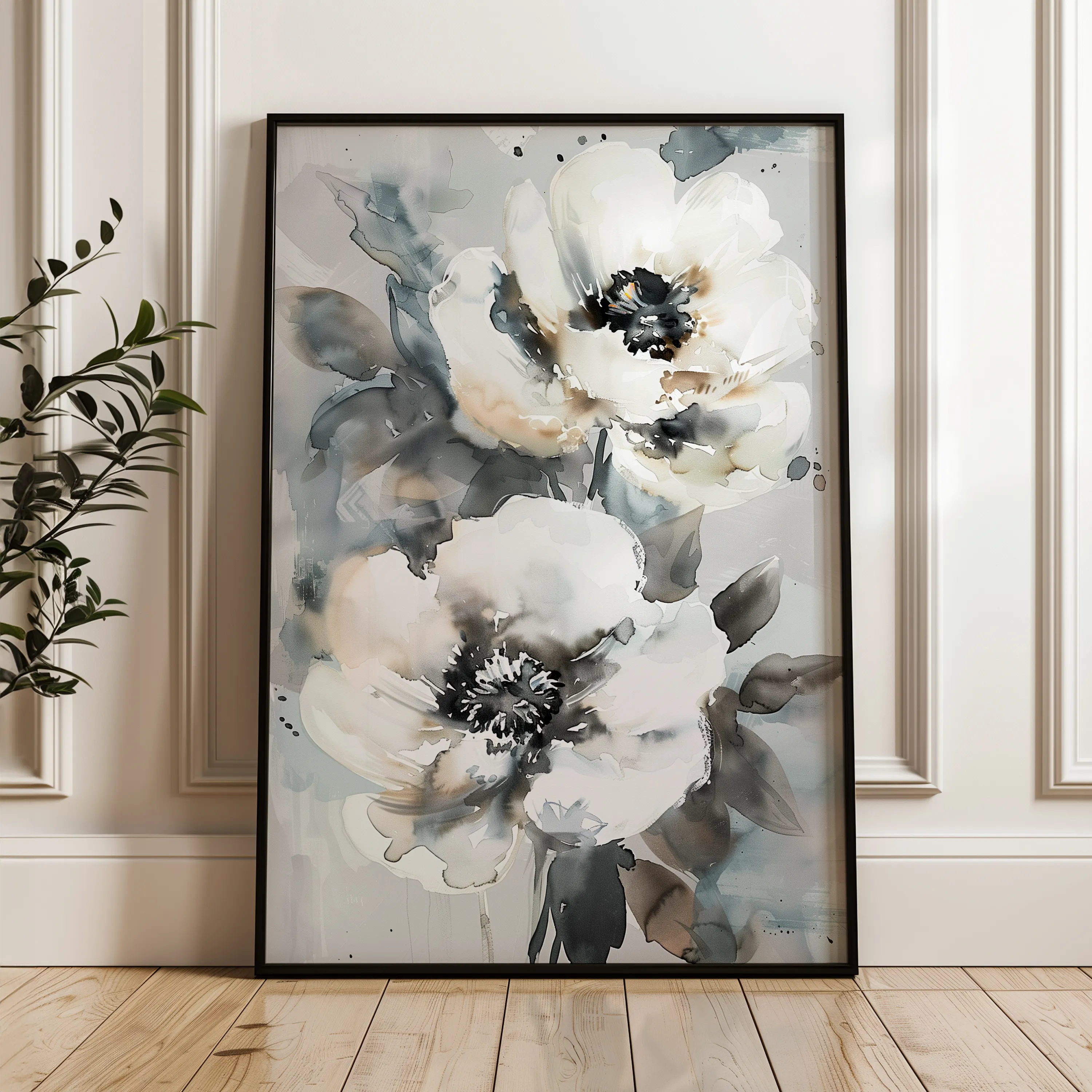 Floral 640 Canvas Art 60 x 40 cm / Black