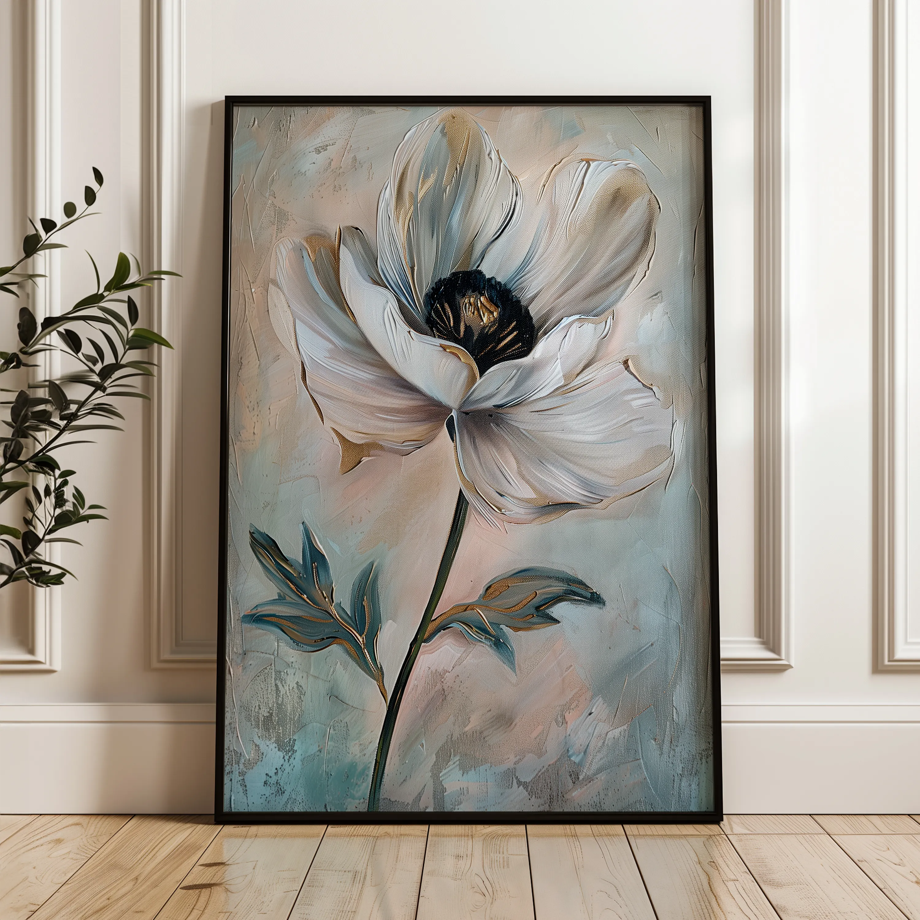 Floral 737 Canvas Art 60 x 40 cm / Black