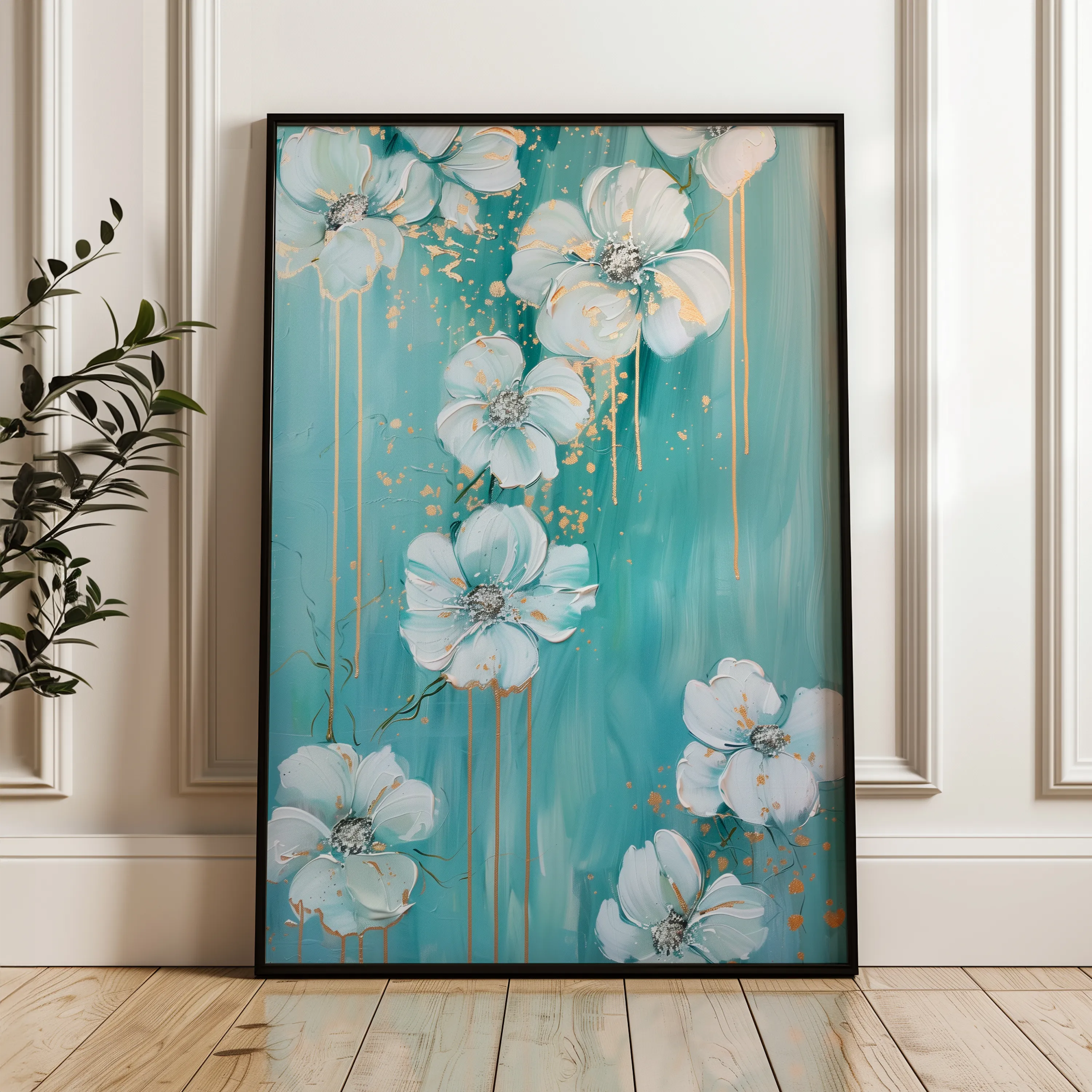 Floral 832 Canvas Art 60 x 40 cm / Black