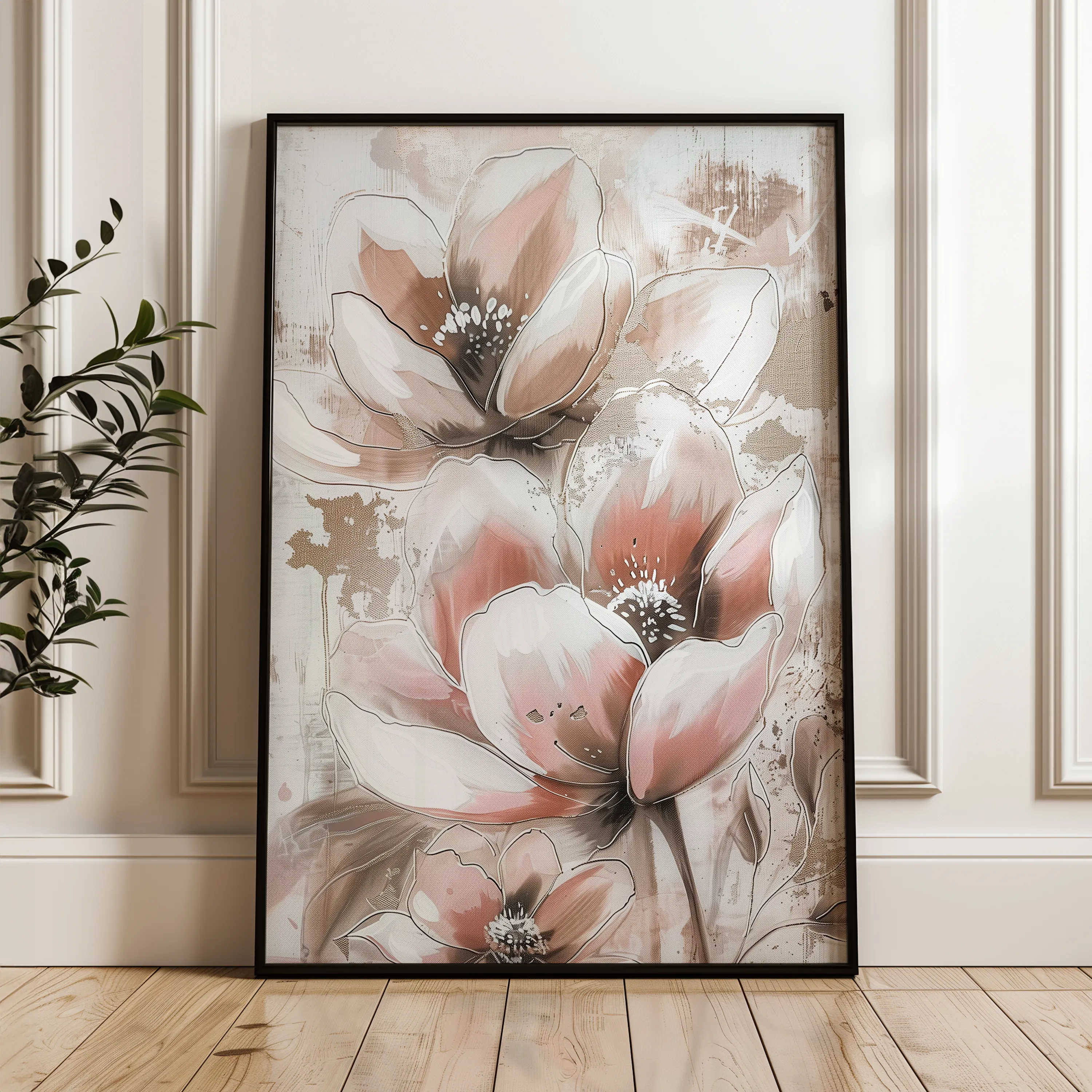 Floral 929 Canvas Art 60 x 40 cm / Black