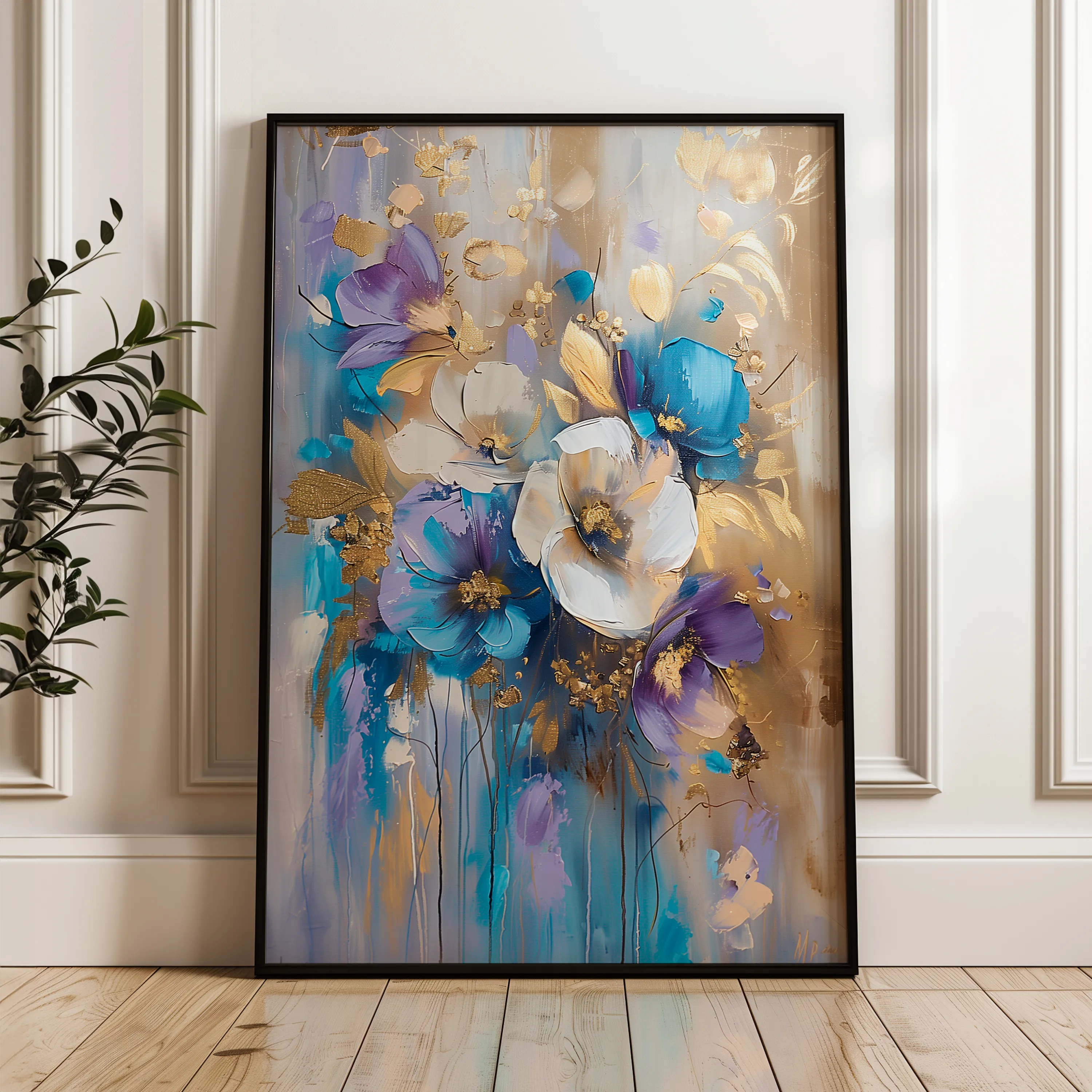 Floral 931 Canvas Art 60 x 40 cm / Black